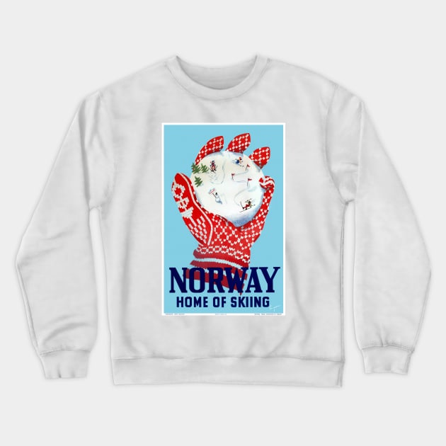 Vintage Travel Poster Norway Home of Skiing Crewneck Sweatshirt by vintagetreasure